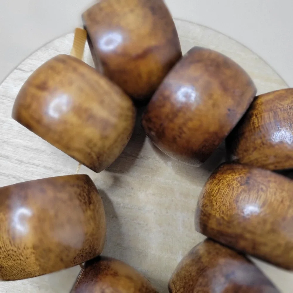 Vintage Solid Wood Napkin Rings Set of 8 Brown Round Rustic Boho Table Decor